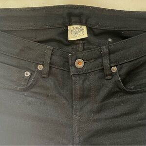 Railcar Fine Goods, W size 27, 100% Cotton, cropped, raw black denim jeans.